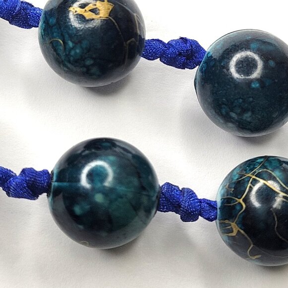 Blue Beaded Long Necklace on a Ribbon - Picture 8 of 8